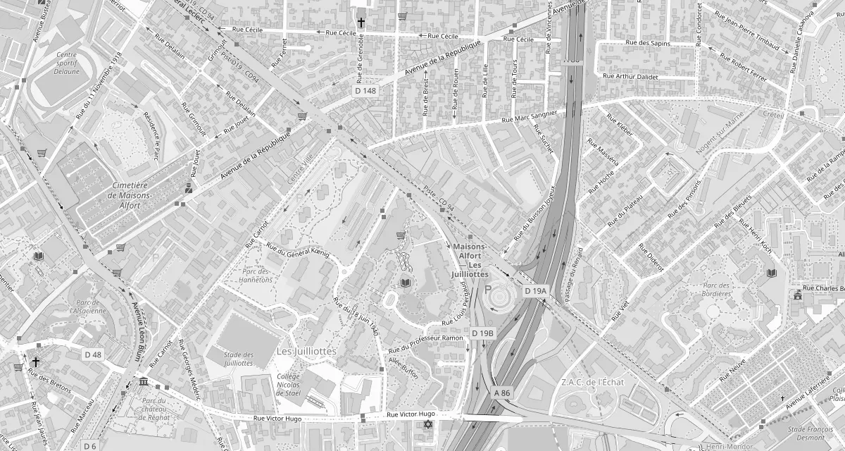 Plan du quartier des Juilliottes à Maisons-Alfort : les bureaux d’OpenWork au 31 cours des Juilliottes, près du métro Maisons-Alfort – Les Juilliottes
